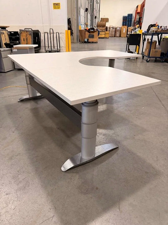 Haworth L-Shape Electronic Sit Stand Desk (Round Legs)