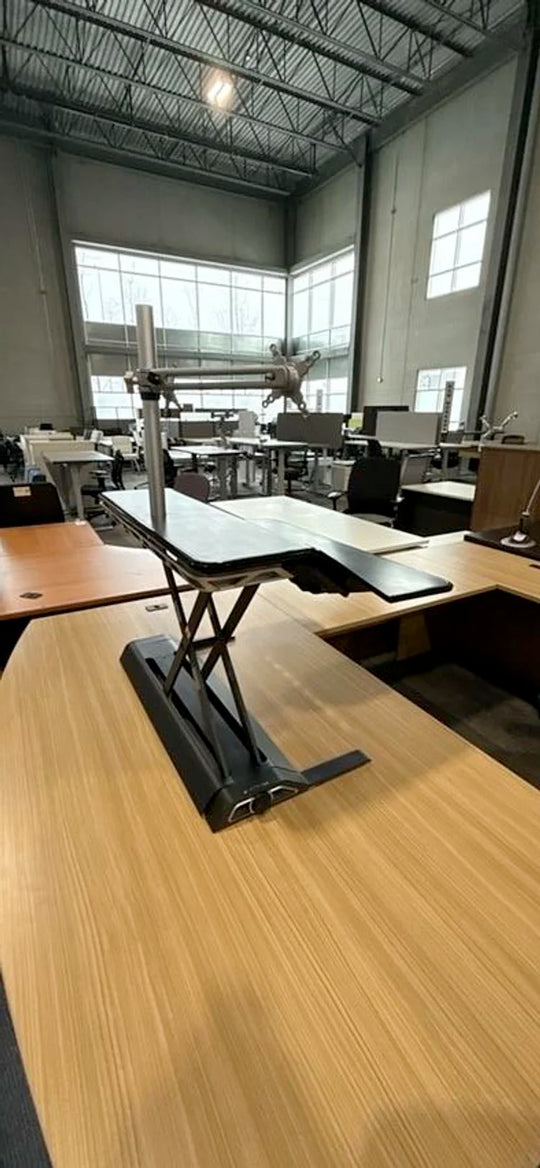 Fellowes Sit Stand Desk Topper w/Dual Monitor Arm