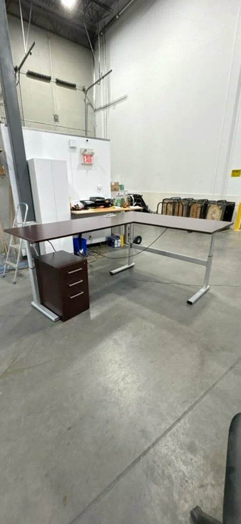 LH L-Shape Electronic Sit Stand Desk w/BBF Ped