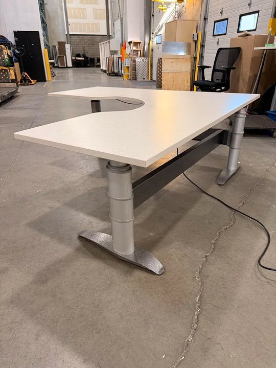 Haworth L-Shape Electronic Sit Stand Desk (Round Legs)