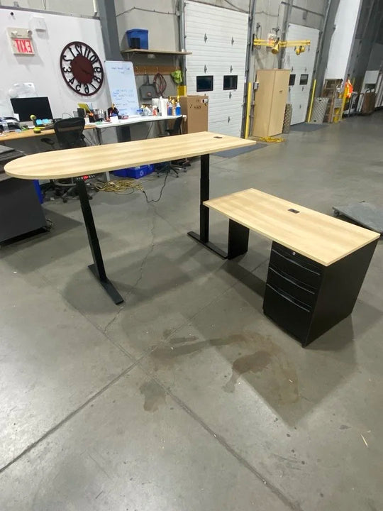 RH- Bullet L-Shape Electronic Sit Stand Desk w/BBF Ped